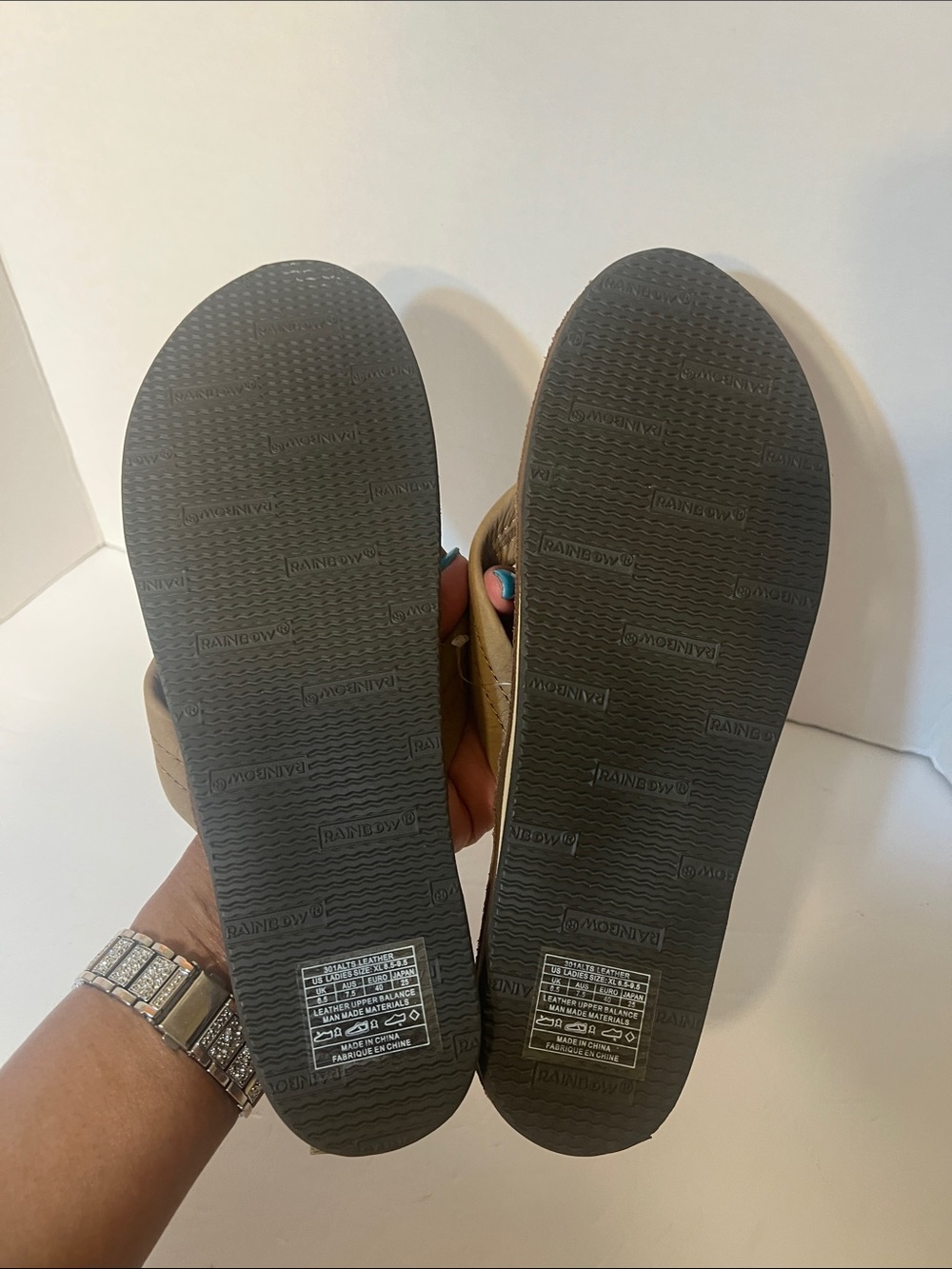 Rainbow Sandals Single Layer Tan Leather Flip Flops Sandals Women's xl 8.5-9.5 - Picture 5 of 13
